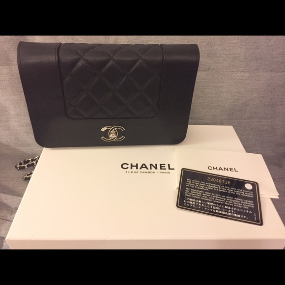 CHANEL Lambskin Quilted Wallet On Chain WOC Black 37363